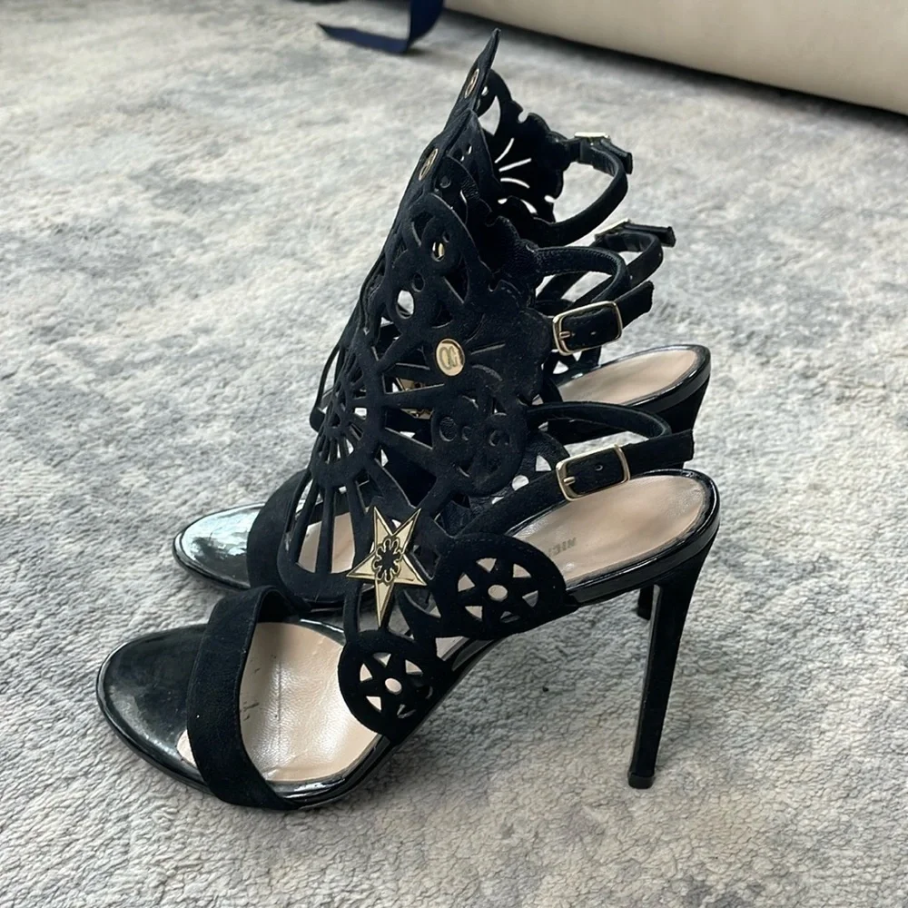 Nicholas Kirkwood Kaleidoscope Laser Cut Heels Star Accent Black Sz 37